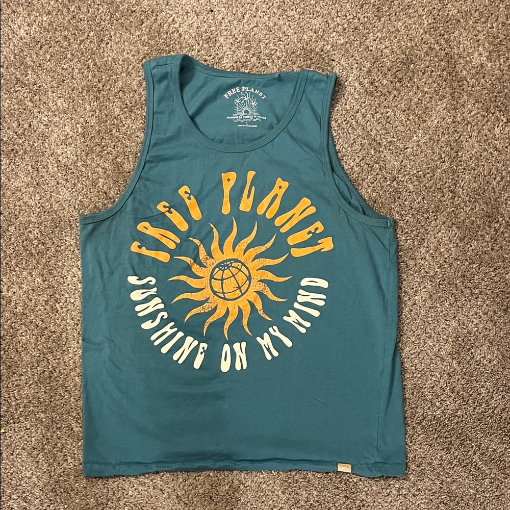 Free Planet Teal Tank with Yellow Sun Design